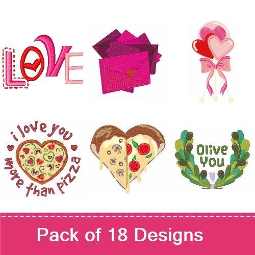 Valentine's Love Embroidery Designs Bundle – Heart Balloons, Love Text, Paw Print & More (18 Designs)
