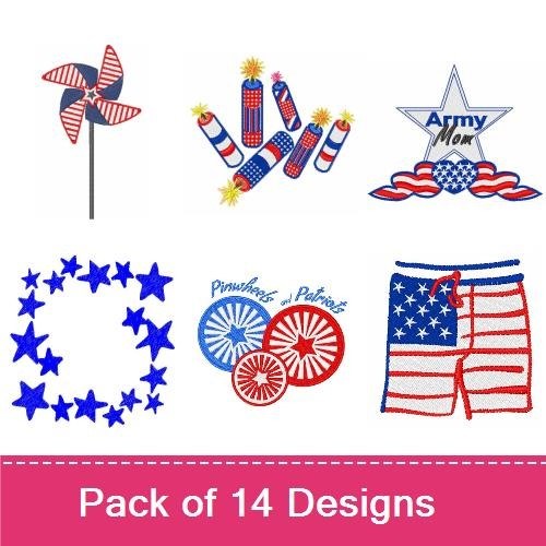 Patriotic 4th of July Embroidery Designs Bundle – Fireworks Rocket, Born Free, Freedom & More (14 Designs)