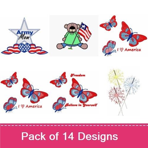 Patriotic Freedom Embroidery Designs Bundle – Fireworks, Born Free, Flag with Fireworks & More (14 Designs)