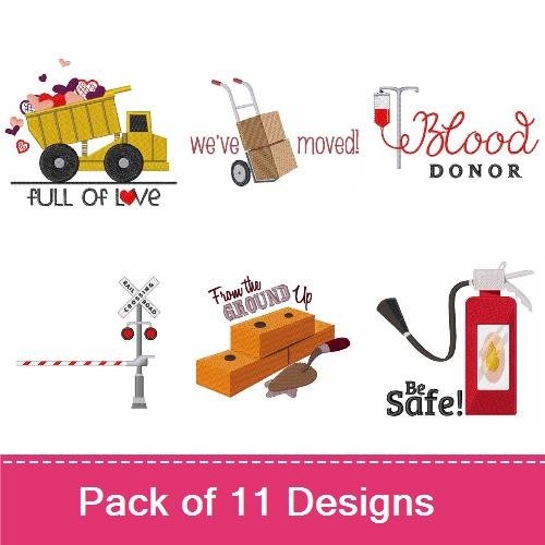 Everyday Icons Embroidery Designs Bundle – Camera, Dump Truck, Blood Donor & More (11 Designs)