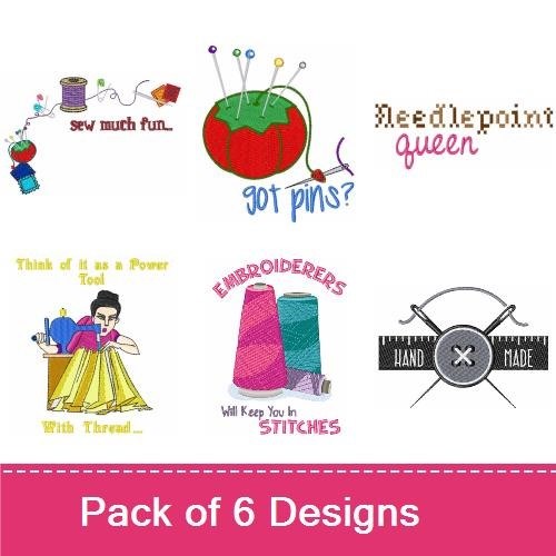 Sewing & Needlepoint Embroidery Designs Bundle – Embroidery Spools, Sew Much Fun, Needlepoint Queen & More (6 Designs)