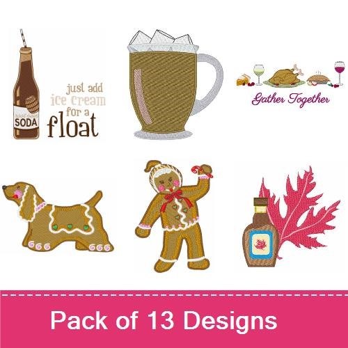 Thanksgiving & Fall Embroidery Bundle – Soda, Gingerbread & More (13 Designs)