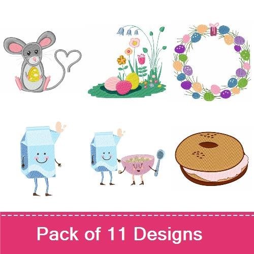 Cute Food & Mouse Embroidery Designs Bundle – Grey Mouse, Ice Cream Cone, Cupcake & More (11 Designs)