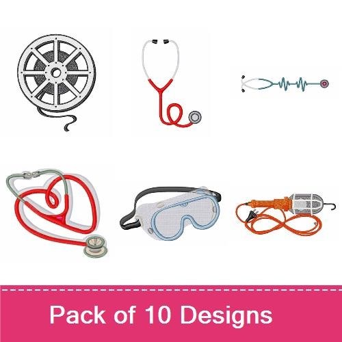 Nurse & Medical Themed Embroidery Bundle – Stethoscope, Protective Goggles, Nurse Cap & More (10 Designs)