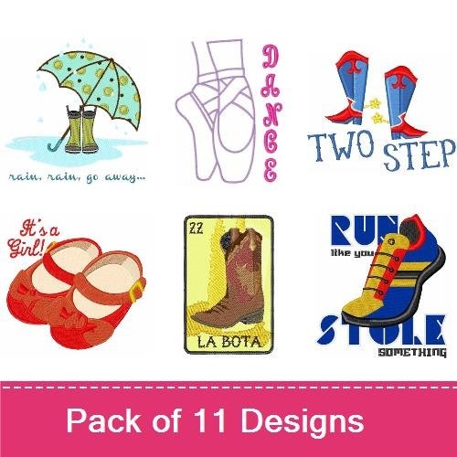 Footwear & Dance Embroidery Designs Bundle – It's a Girl, Two Step Boots, Dance Shoes & More (11 Designs)