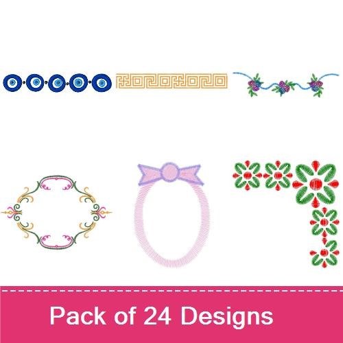 Floral & Decorative Borders Embroidery Designs Bundle – Floral Border with Leaves, Decorative Geometric Border & More (24 Designs)
