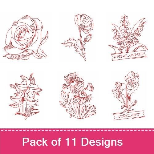 Redwork Flowers
