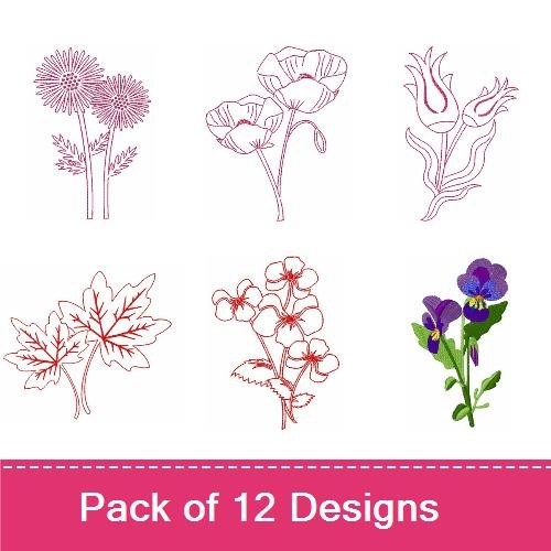 Floral Embroidery Designs Bundle – Pansy Flowers, Bouquet in Vase, Nana Floral Design & More (12 Designs)