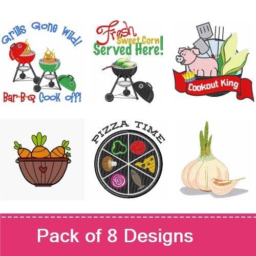 Cookout & Foodie Embroidery Designs Bundle – Onion, Grill Goes Wild, Chili Cook Off & More (8 Designs)