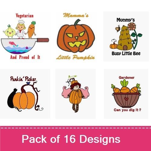 Autumn Garden Embroidery Bundle – Scarecrow, Pumpkin with Face, Gardener & More (16 Designs)