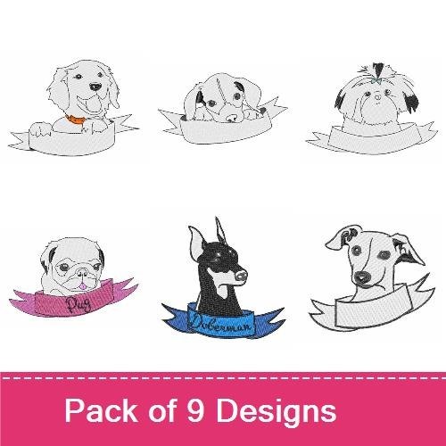 Dog Breed Embroidery Bundle – Golden Retriever, Beagle, Pug & More (6 Designs)