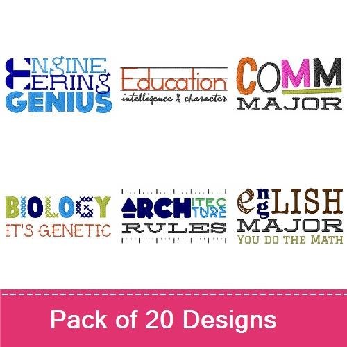 Back to School Embroidery Designs Bundle – Nursing is a work of heart, Engineering Genius, Comm Major & More (20 Designs)