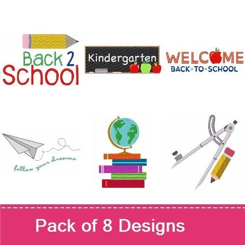 Back to School Embroidery Designs Bundle – Pencil, Kindergarten Sign, Glue Bottle & More (8 Designs)