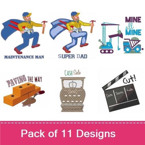 Construction and Tradeswork Embroidery Designs Bundle – Architect Square, Construction Helmet, Hammer and Nails & More (11 Designs)