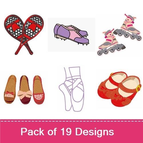 Footwear and Accessories Embroidery Designs Bundle – Running Shoe, High Heels, Casual Sandals & More (19 Designs)
