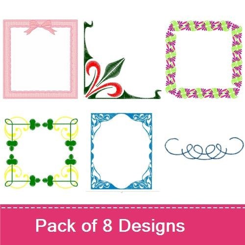 Elegant Scroll Frames Embroidery Bundle – Purple, Floral, Green & More (8 Designs)