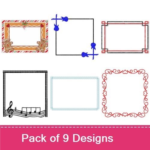 Decorative Scroll Frames Embroidery Designs Bundle – Music Note Scroll Frame, Floral Scroll Frame, Oval & More (9 Designs)