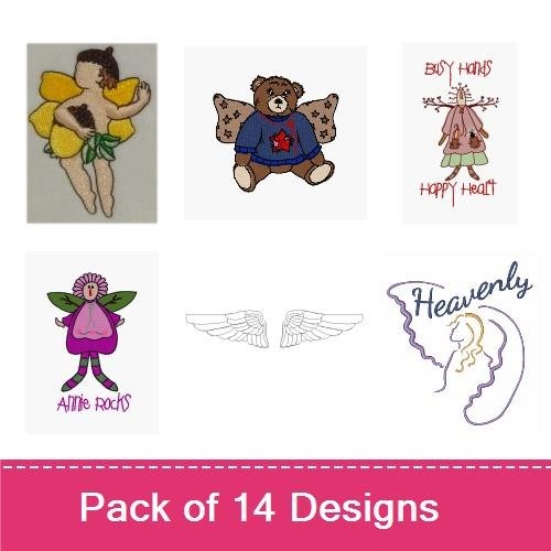 Angels Embroidery Designs Bundle – Angel with Wings, Child with Angel, Singing Angel & More (14 Designs)