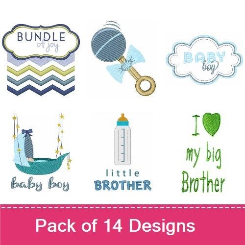 Baby Boy Embroidery Designs Bundle – Bundle of Joy, Crying Baby Face, Baby Rattle & More (14 Designs)