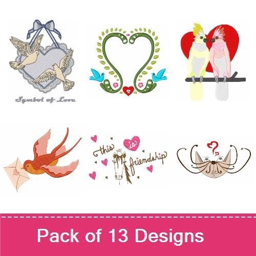 Doves & Cockatoos Embroidery Bundle – Friendship & Love Themes (13 Designs)