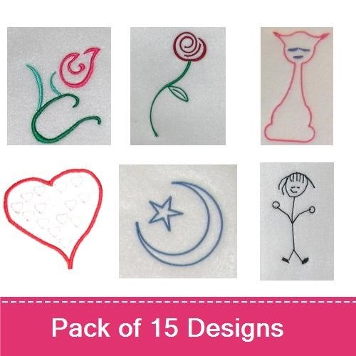 Redwork Whimsical Outlines Embroidery Designs Bundle – Sweet as a Cupcake, Heart Illustration, Rose Outline & More (15 Designs)