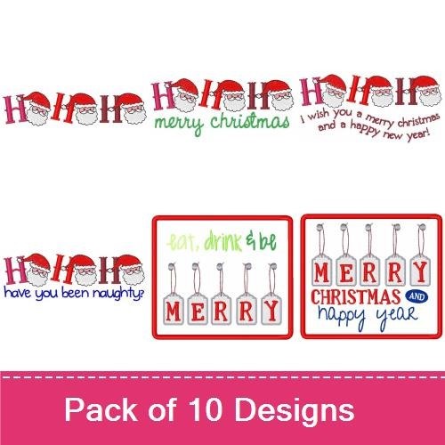 Santa Claus & Merry Christmas Embroidery Bundle – Holiday Greetings (10 Designs)