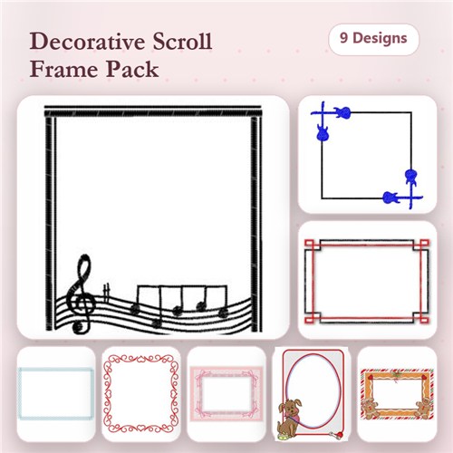 Decorative Scroll Frames Embroidery Designs Bundle – Music Note Scroll Frame, Floral Scroll Frame, Oval & More (9 Designs) Decorative Scroll Frames Embroidery Designs Bundle – Music Note Scroll Frame, Floral Scroll Frame, Oval & More (9 Designs)