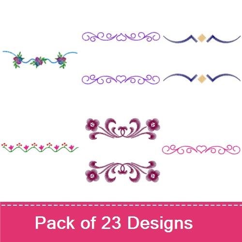 Floral and Scroll Borders Embroidery Designs Bundle – Floral Border with Roses, Scroll Border with Leaves & More (23 Designs)