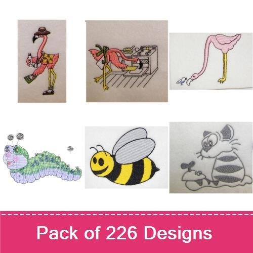 Flamingo & Bee Embroidery Bundle – Fun Animal Designs (226 Designs)
