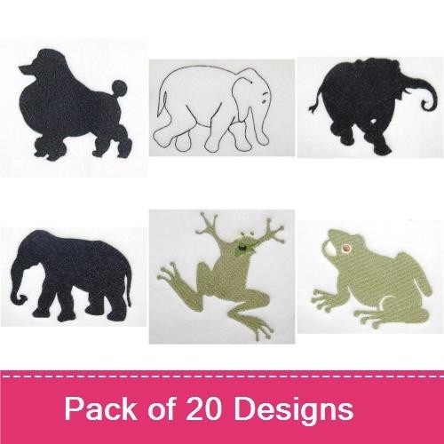 Animal Embroidery Bundle – Poodle, Elephant & Frog (20 Designs)