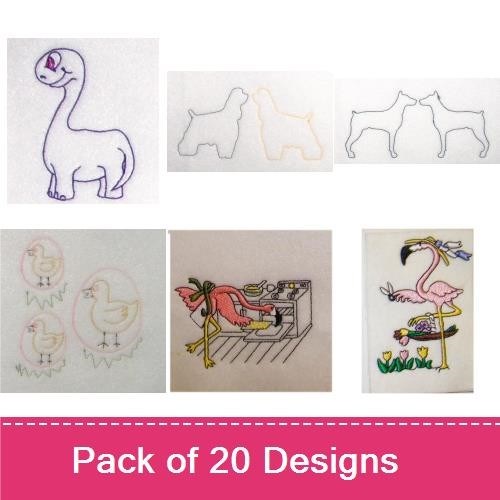 Dinosaur & Dog Embroidery Bundle – Ducklings & Flamingo (20 Designs)