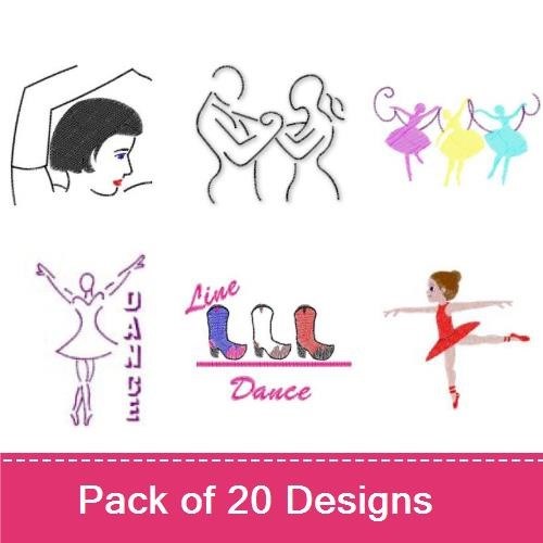 Dance Silhouettes Embroidery Designs Bundle – Dancer Silhouette with Treble Clef, Ballet Slippers, Dancer with Red Dress & More (20 Designs)
