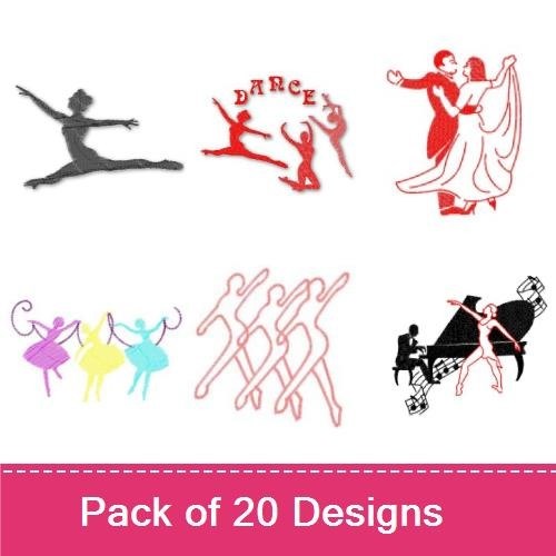 Dance Silhouettes Embroidery Designs Bundle – Ballet Dancer, Dancing Couple, Salsa Dancer & More (20 Designs)