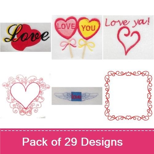 Redwork Hearts & Flamingos Embroidery Designs Bundle – Heart with Floral Design, Flamingo Heart, Love You & More (27 Designs)