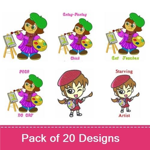 Artist Girl Embroidery Bundle – Cute Painter Designs (20 Designs)