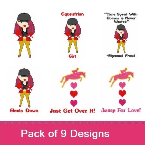 Equestrian Girl & Jumping Quotes Embroidery Designs Bundle – Jump for Joy, Just Get Over It!, & More (9 Designs)