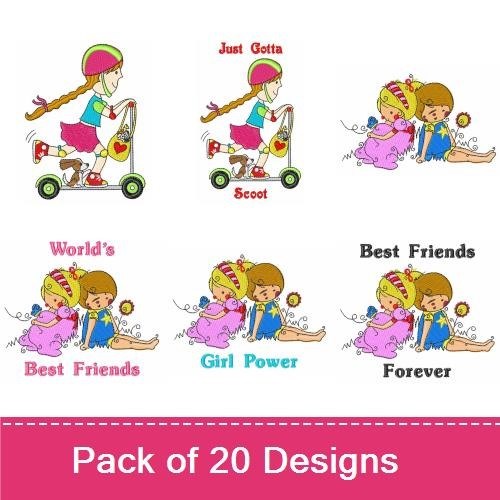Girl Power & Best Friends Embroidery Bundle – Fun Themes (20 Designs)