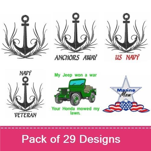 Anchor & Military Themed Embroidery Bundle – Navy and Veteran Designs (29 Designs)