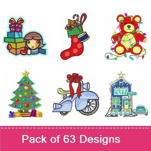 Christmas Embroidery Bundle – Stocking, Teddy Bear, Tree & More (63 Designs)