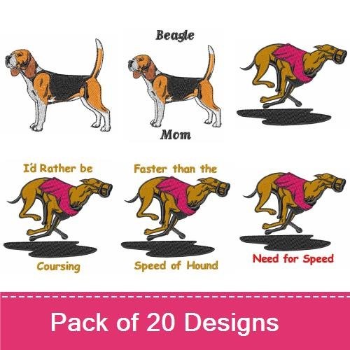 Beagle & Greyhound Embroidery Bundle – Dog Racing Themes (20 Designs)
