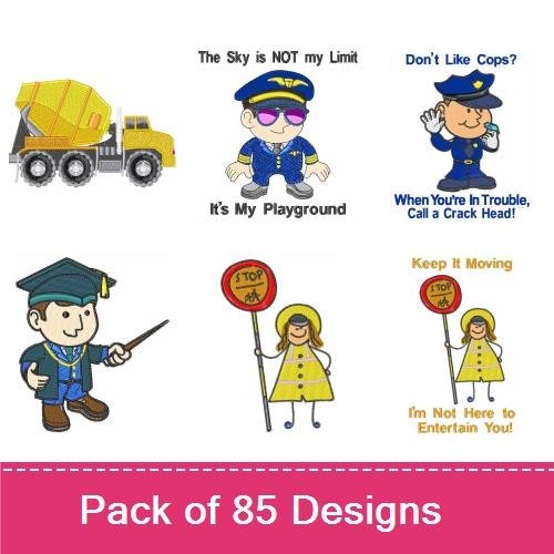 Construction Truck & Police Officer Embroidery Bundle – Fun Designs (85 Designs)