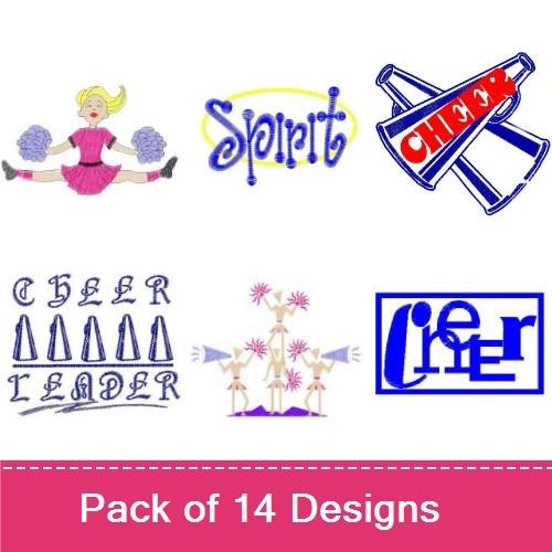 Cheerleading Themes Embroidery Bundle – Cheerleader with Pom Poms, Cheer Pose with Pom Poms & More (14 Designs)