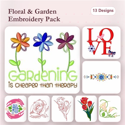 Pink Flowers & Redwork