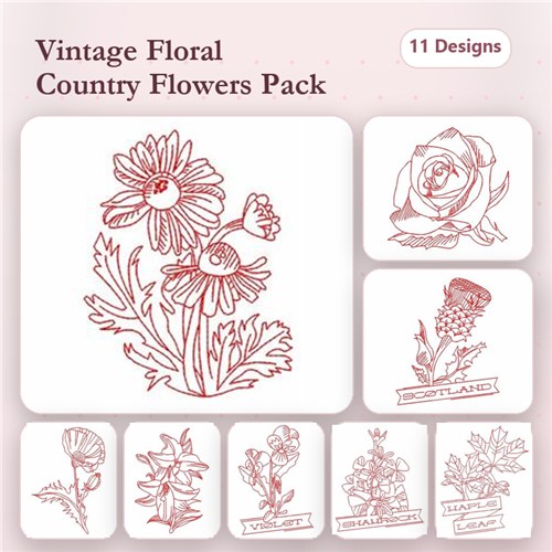 Redwork Flowers