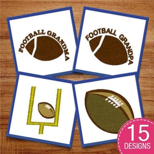 Football-Themed Embroidery Designs Bundle – Football with Flags, Touchdown Football, Football Grandma & More (15 Designs)