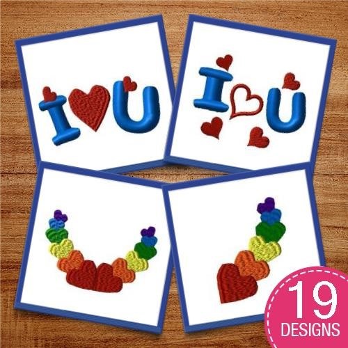 Love and Heart Embroidery Bundle – I Love You & Rainbow Hearts (19 Designs)