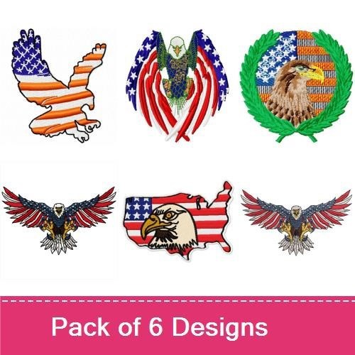 Patriotic Eagle Embroidery Bundle – Eagle with American Flag, Eagle Silhouette, Eagle Head & More (6 Designs)