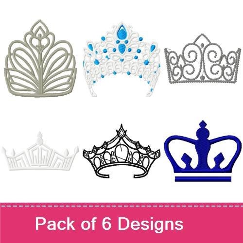 FSL Crown Embroidery Designs Bundle – Elegant Crown with Blue Gems, Intricate Crown, Ornate Crown & More (6 Designs)