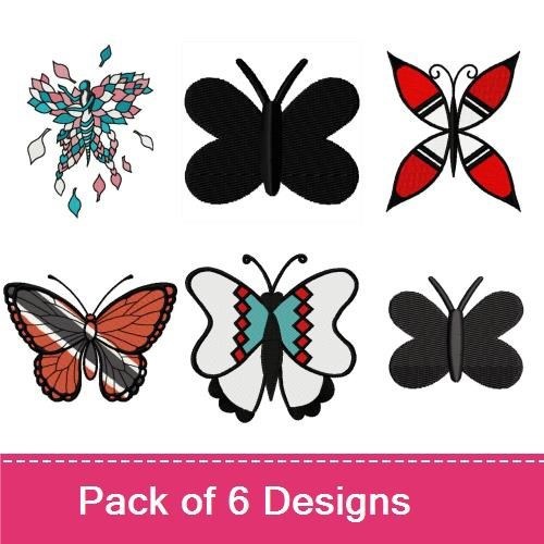 Colorful Butterflies Embroidery Designs Bundle – Monarch Butterfly, Butterfly with Flowers, Red Butterfly & More (6 Designs)