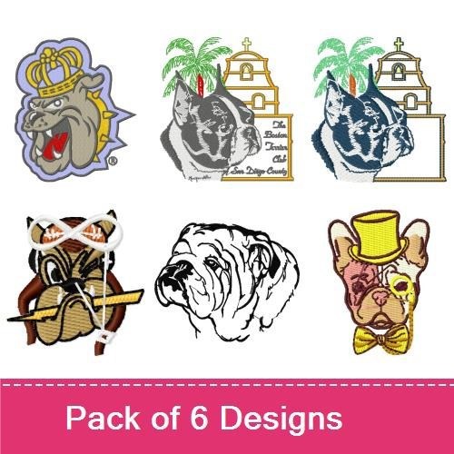 Bulldog & French Bulldog Embroidery Bundle – Unique Designs (6 Designs)